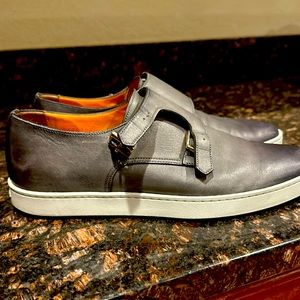 Santoni double buckle men gray, leather shoes.